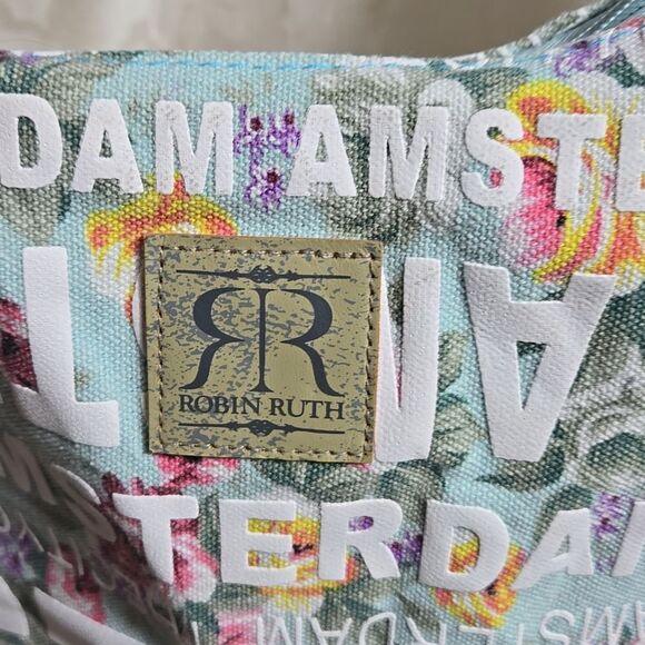 Robin Ruth Light Blue Floral Amsterdam Print Multicolor Shoulder Hobo Bag - Picture 2 of 7